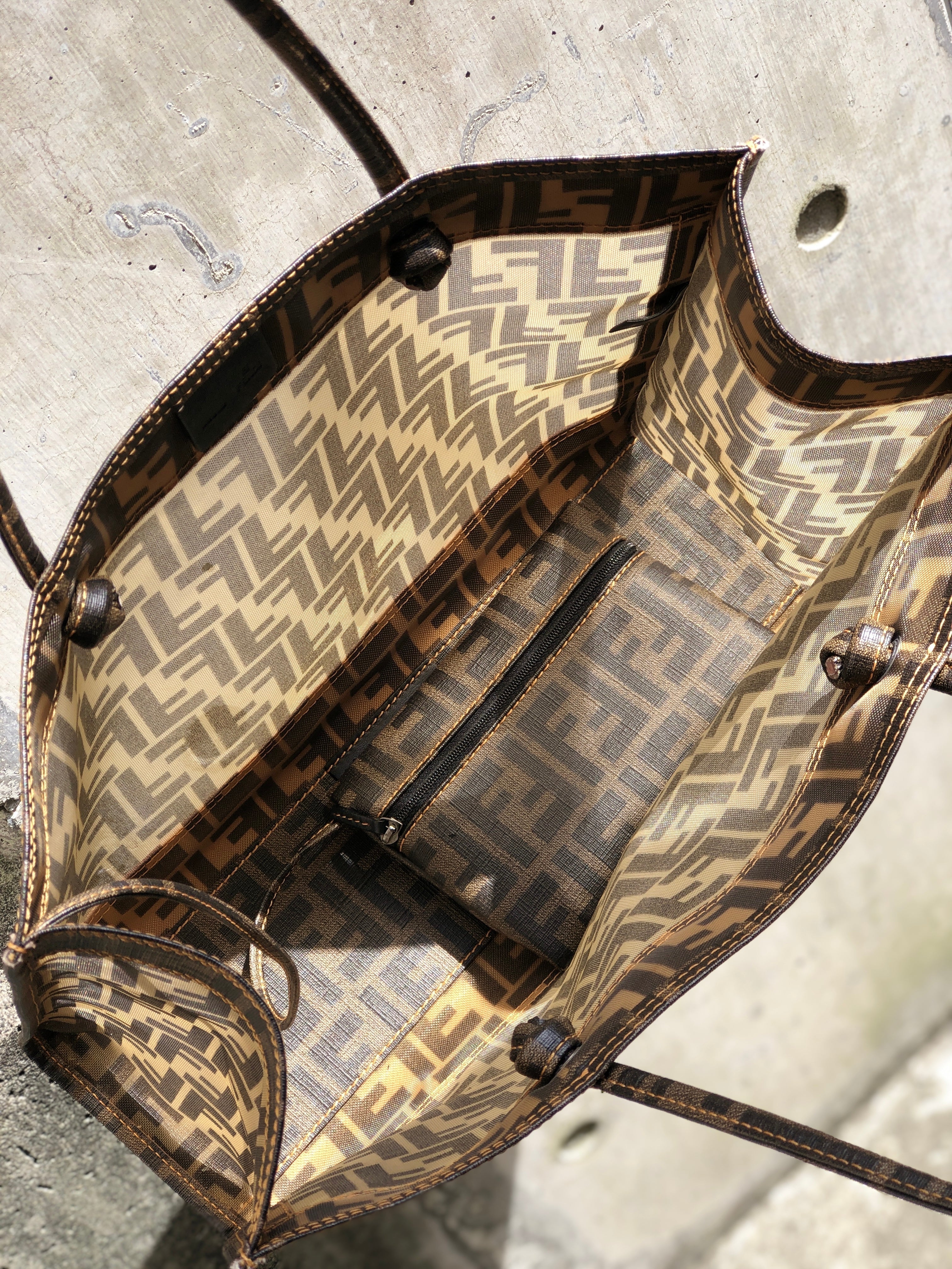 FENDI Zucca handbag tote bag square mesh pvc brown old